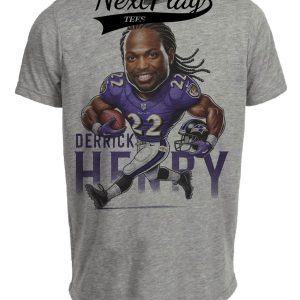 Baltimore Ravens Derrick Henry Exclusive Retro Football Artwork Heather Gray Sublimated T-Shirt