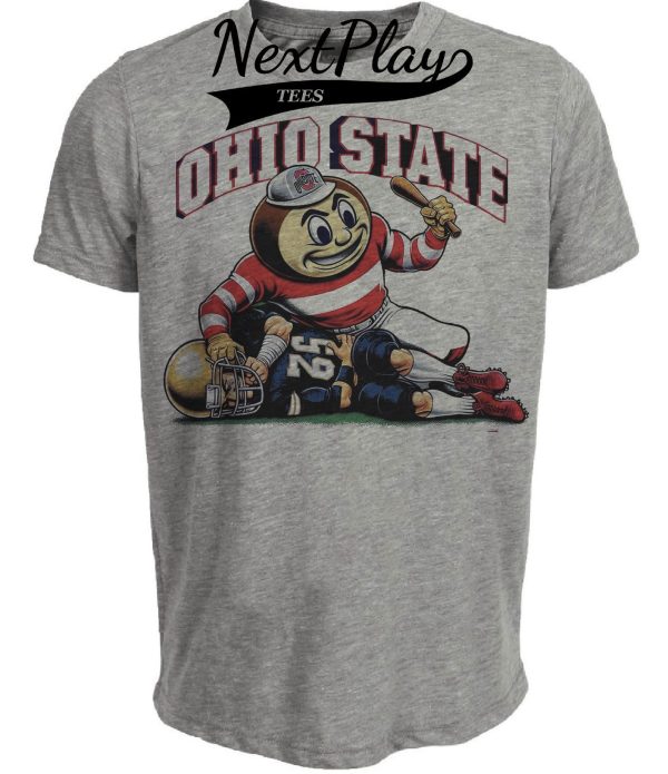 Ohio State Buckeyes vs. Notre Dame Fighting Irish Exclusive Retro Rivalries Football Artwork Heather Gray Sublimated T-Shirt