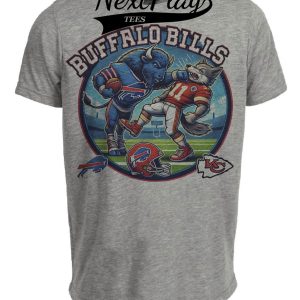 Buffalo Bills vs. Kansas City Chiefs Exclusive Retro Rivalries Football Circle Artwork Heather Gray Sublimated T-Shirt
