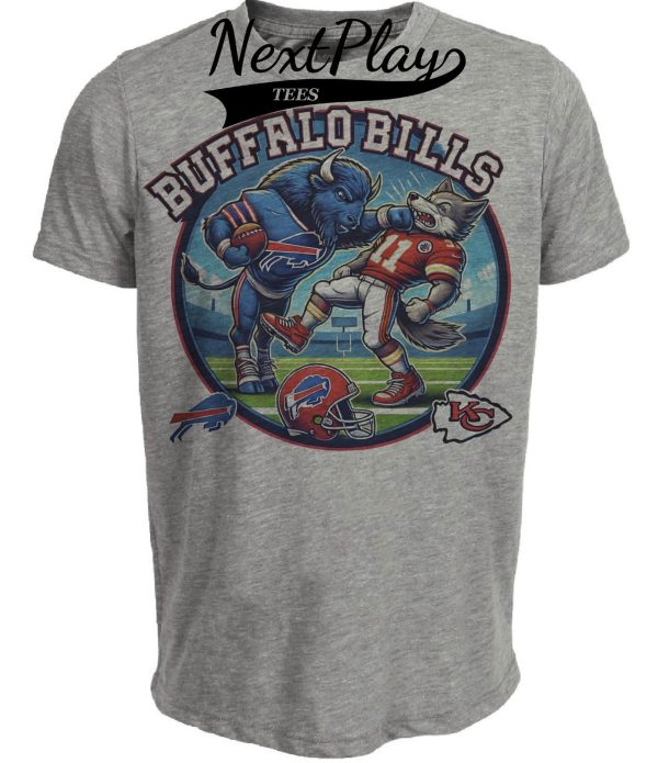 Buffalo Bills vs. Kansas City Chiefs Exclusive Retro Rivalries Football Circle Artwork Heather Gray Sublimated T-Shirt