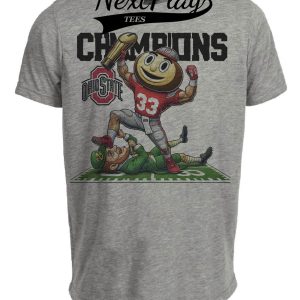 Ohio State Buckeyes vs. Notre Dame Irish Exclusive Retro Rivalries National Football Champions Stomp Artwork Heather Gray Sublimated T-Shirt