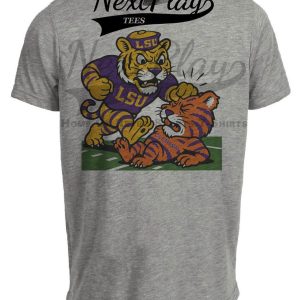 LSU Tigers vs. Clemson Tigers Exclusive Retro Rivals Football 1955 Artwork Heather Gray Sublimated T-Shirt