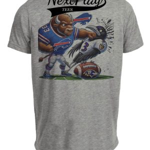 Buffalo Bills vs. Baltimore Ravens Exclusive Retro Rivalries Playoff Football Punch Artwork Heather Gray Sublimated T-Shirt
