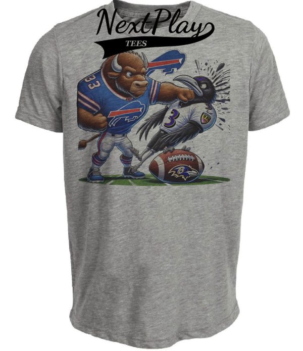 Buffalo Bills vs. Baltimore Ravens Exclusive Retro Rivalries Playoff Football Punch Artwork Heather Gray Sublimated T-Shirt