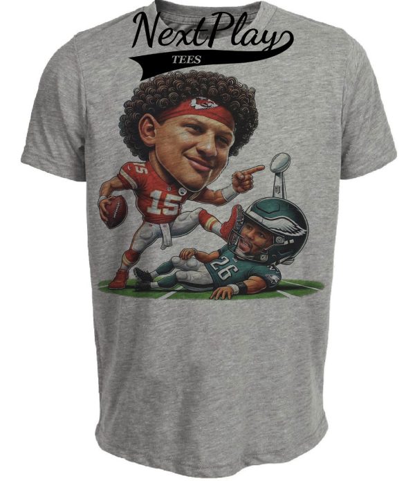 Kansas City Chiefs Mahomes vs. Philadelphia Eagles Saquon Exclusive Retro Rivalries Football Super Bowl Champs Artwork Heather Gray Sublimated T-Shirt
