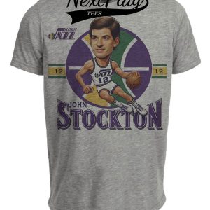 Utah Jazz John Stockton Exclusive Retro Basketball 1988 Artwork Heather Gray Sublimated T-Shirt