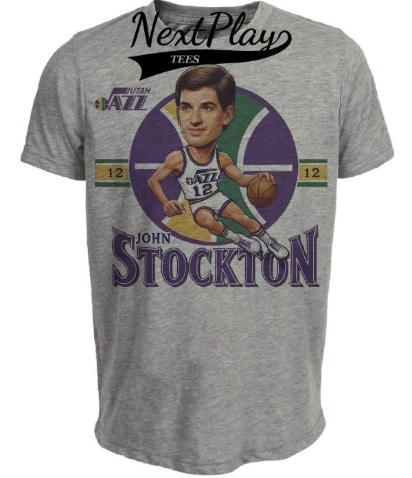 Utah Jazz John Stockton Exclusive Retro Basketball 1988 Artwork Heather Gray Sublimated T-Shirt