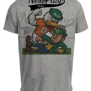 Miami Hurricanes vs. Notre Dame Fighting Irish Exclusive Retro Rivals Football Artwork Heather Gray Sublimated T-Shirt