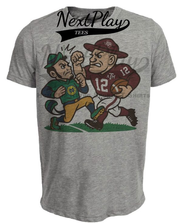 Texas A&M Aggies vs. Notre Dame Fighting Irish Exclusive Retro Rivals Football Artwork Heather Gray Sublimated T-Shirt