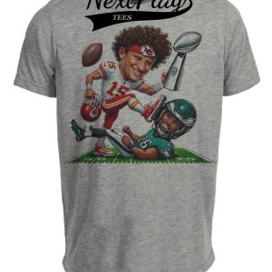 Kansas City Chiefs Mahomes vs. Philadelphia Eagles Saquon Exclusive Retro Rivalries Football Super Bowl Stomp Artwork Heather Gray Sublimated T-Shirt
