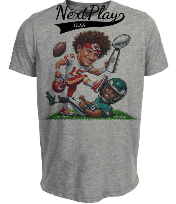 Kansas City Chiefs Mahomes vs. Philadelphia Eagles Saquon Exclusive Retro Rivalries Football Super Bowl Stomp Artwork Heather Gray Sublimated T-Shirt