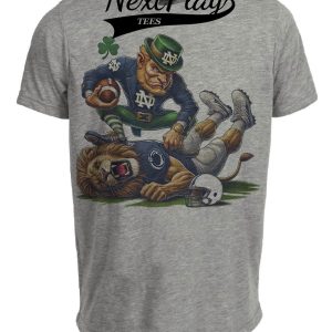 Notre Dame Fighting Irish vs. Lions Exclusive Retro Rivalries Playoff Football KO Artwork Heather Gray Sublimated T-Shirt