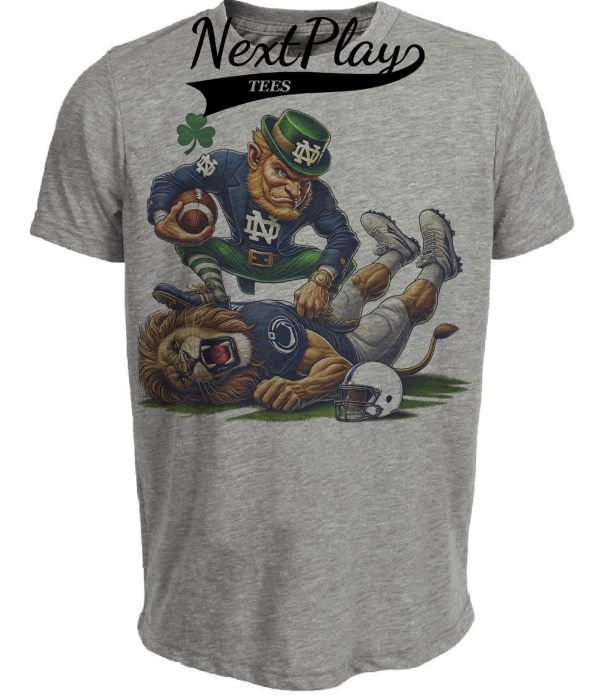 Notre Dame Fighting Irish vs. Lions Exclusive Retro Rivalries Playoff Football KO Artwork Heather Gray Sublimated T-Shirt