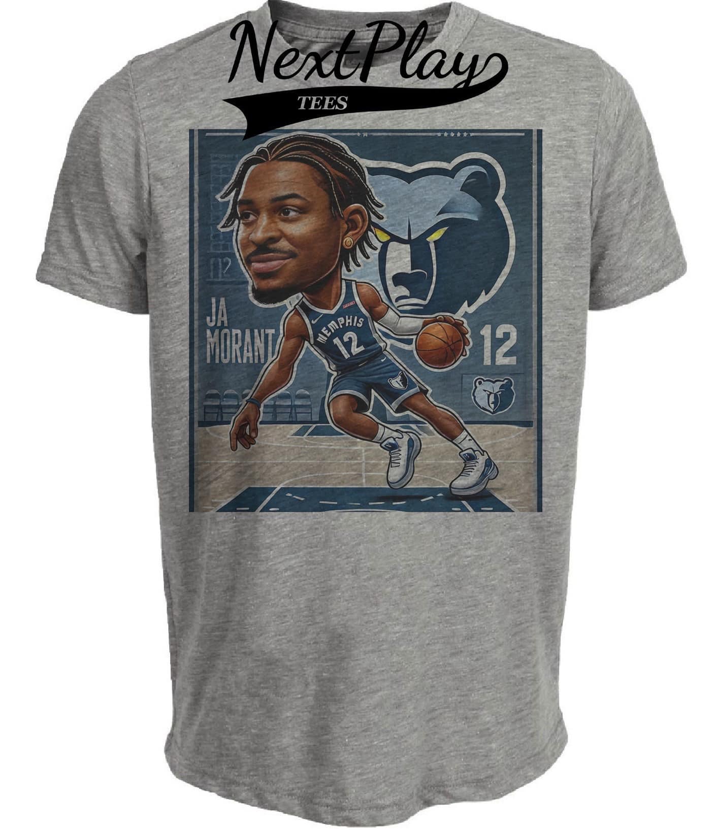 Memphis Grizzlies Ja Morant PG Exclusive Retro Basketball Artwork Heather Gray Sublimated T-Shirt