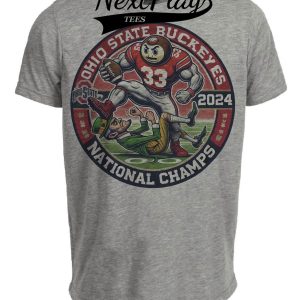 Ohio State Buckeyes vs. Notre Dame Irish Exclusive Retro Rivalries National Football Champions Circle Artwork Heather Gray Sublimated T-Shirt