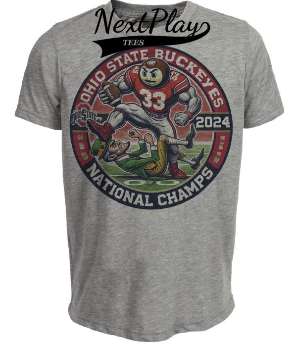 Ohio State Buckeyes vs. Notre Dame Irish Exclusive Retro Rivalries National Football Champions Circle Artwork Heather Gray Sublimated T-Shirt