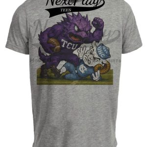 TCU Horned Frogs vs. North Carolina Tar Heels Exclusive Retro Rivals Football Artwork Heather Gray Sublimated T-Shirt
