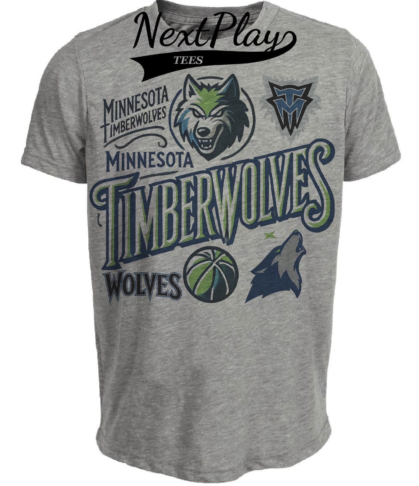 Minnesota Timberwolves Exclusive Retro Pro Basketball Artwork Heather Gray Sublimated T-Shirt