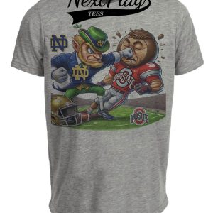 Notre Dame Fighting Irish vs. Ohio State Buckeyes Exclusive Retro Rivalries Playoff Football Punch Artwork Heather Gray Sublimated T-Shirt