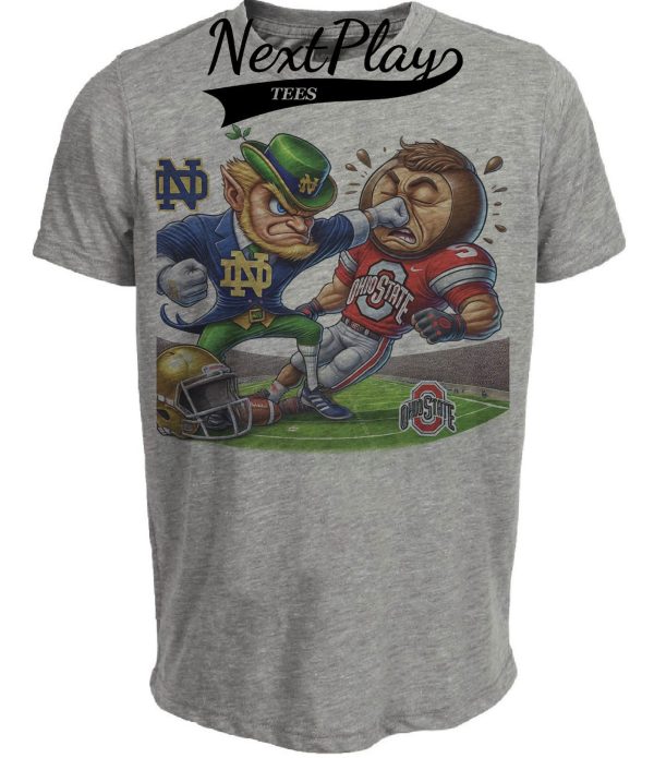 Notre Dame Fighting Irish vs. Ohio State Buckeyes Exclusive Retro Rivalries Playoff Football Punch Artwork Heather Gray Sublimated T-Shirt