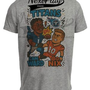 Tennessee Titans Cam Ward vs. Denver Broncos Bo NixExclusive Retro Rivals Football Artwork Heather Gray Sublimated T-Shirt