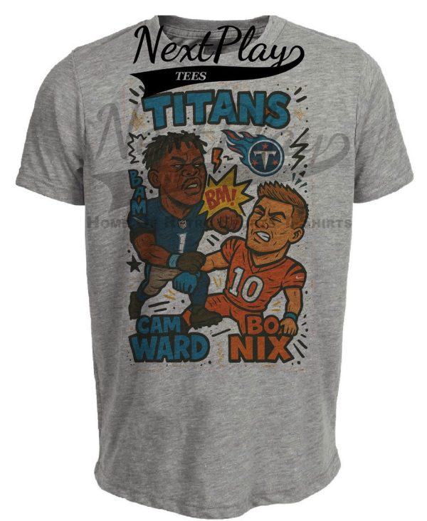 Tennessee Titans Cam Ward vs. Denver Broncos Bo NixExclusive Retro Rivals Football Artwork Heather Gray Sublimated T-Shirt