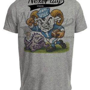 North Carolina Tar Heels vs. TCU Horned Frogs Exclusive Retro Rivals Football Artwork Heather Gray Sublimated T-Shirt