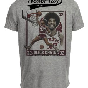 Massachusetts UMass Minutemen Julius Erving Dr. J Exclusive Retro Basketball 1969 Artwork Heather Gray Sublimated T-Shirt