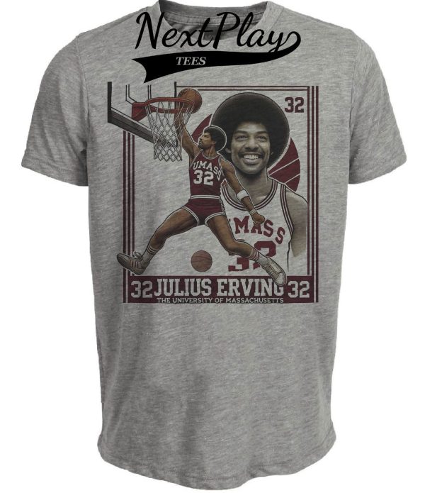 Massachusetts UMass Minutemen Julius Erving Dr. J Exclusive Retro Basketball 1969 Artwork Heather Gray Sublimated T-Shirt
