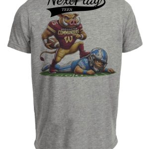 Washington Commanders vs. Detroit Lions Exclusive Retro Rivalries Playoff Football Stomp Artwork Heather Gray Sublimated T-Shirt