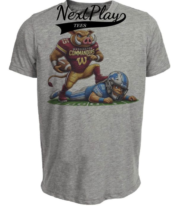 Washington Commanders vs. Detroit Lions Exclusive Retro Rivalries Playoff Football Stomp Artwork Heather Gray Sublimated T-Shirt