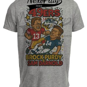 San Francisco 49ers Brock Purdy vs. Seattle Seahawks Sam Darnold Exclusive Retro Rivals Football Artwork Heather Gray Sublimated T-Shirt