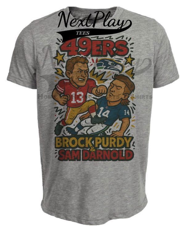 San Francisco 49ers Brock Purdy vs. Seattle Seahawks Sam Darnold Exclusive Retro Rivals Football Artwork Heather Gray Sublimated T-Shirt