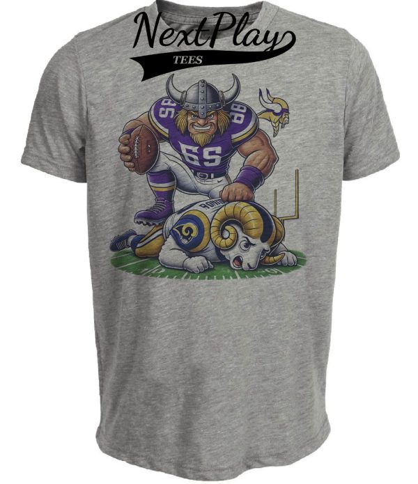 Minnesota Vikings vs. Los Angeles Rams Exclusive Retro Rivalries Football Stomp Artwork Heather Gray Sublimated T-Shirt