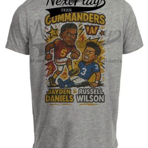 Washington Commanders Jayden Daniels vs. New York Giants Russell Wilson Exclusive Retro Rivals Football Artwork Heather Gray Sublimated T-Shirt