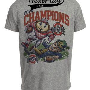Ohio State Buckeyes vs. Notre Dame Fighting Irish Exclusive Retro Rivalries National Champs Football Artwork Heather Gray Sublimated T-Shirt