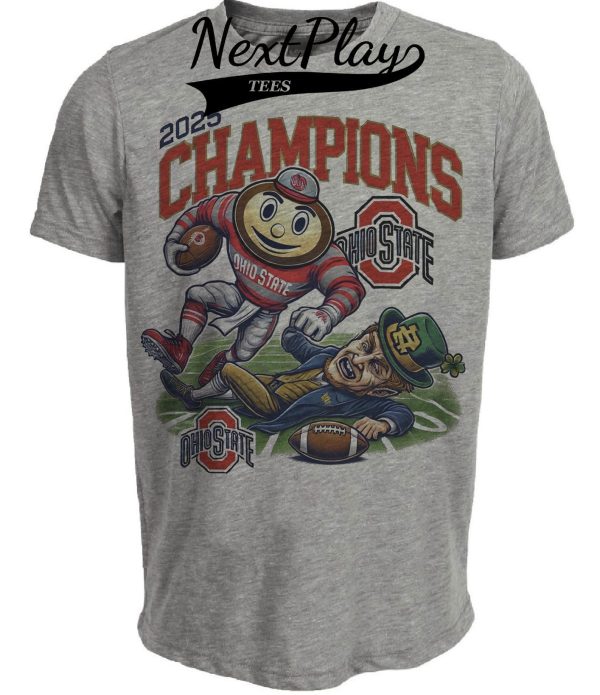 Ohio State Buckeyes vs. Notre Dame Fighting Irish Exclusive Retro Rivalries National Champs Football Artwork Heather Gray Sublimated T-Shirt