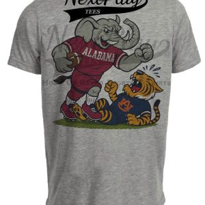 Alabama Crimson Tide vs. Auburn Tigers Iron Bowl Exclusive Retro Rivals Football Artwork Heather Gray Sublimated T-Shirt