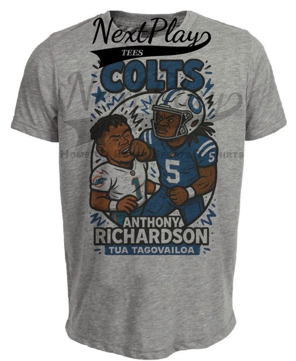 Indianapolis Colts Anthony Richardson vs. Miami Dolphins Tua Tagovailoa Exclusive Retro Rivals Football Artwork Heather Gray Sublimated T-Shirt