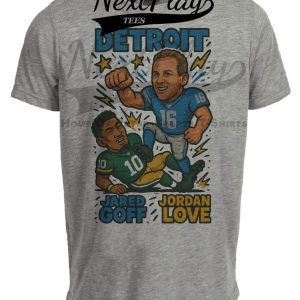 Detroit Lions Jared Goff vs. Green Bay Packers Jordan Love Exclusive Retro Rivals Football Artwork Heather Gray Sublimated T-Shirt