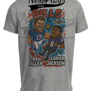 Buffalo Bills Josh Allen vs. Baltimore Ravens Lamar Jackson Exclusive Retro Rivals Football Artwork Heather Gray Sublimated T-Shirt