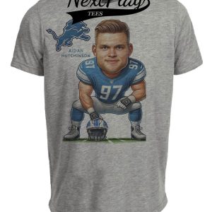 Detroit Lions Aidan Hutchinson #97 Exclusive Retro Football Artwork Heather Gray Sublimated T-Shirt