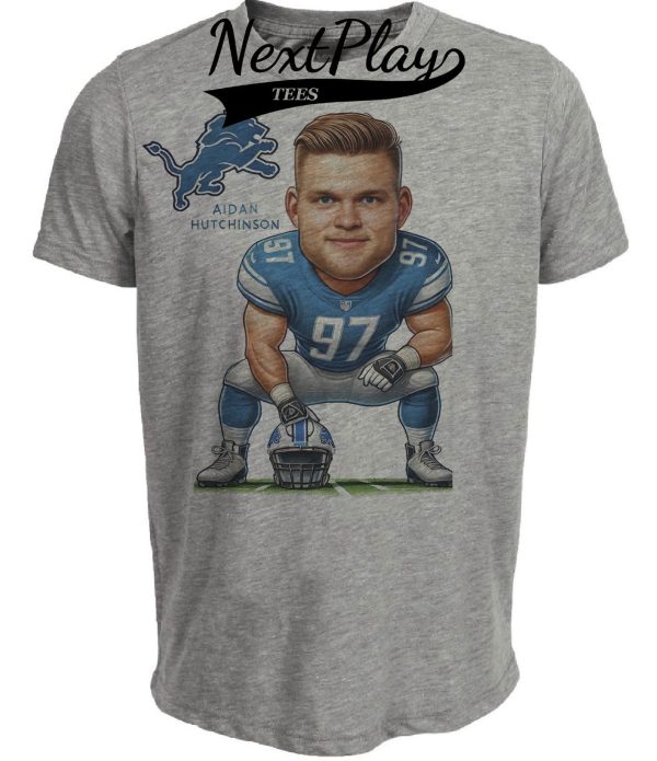Detroit Lions Aidan Hutchinson #97 Exclusive Retro Football Artwork Heather Gray Sublimated T-Shirt