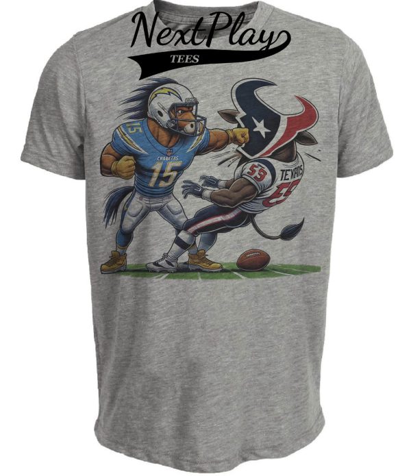 Los Angeles Chargers vs. Houston Texans Exclusive Retro Rivalries Football Punch Artwork Heather Gray Sublimated T-Shirt