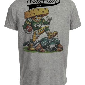Green Bay Packers vs. Philadelphia Eagles Exclusive Retro Rivalries Football Stomp Artwork Heather Gray Sublimated T-Shirt