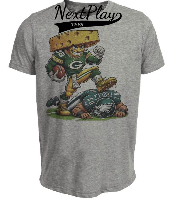 Green Bay Packers vs. Philadelphia Eagles Exclusive Retro Rivalries Football Stomp Artwork Heather Gray Sublimated T-Shirt