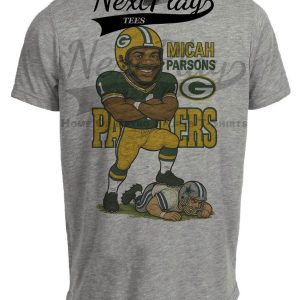 Green Bay Packers Micah Parsons vs. Dallas Cowboys Exclusive Retro Rivals Football Artwork Heather Gray Sublimated T-Shirt