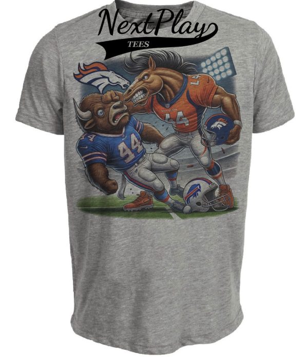 Denver Broncos vs. Buffalo Bills Exclusive Retro Rivalries Football Punch Artwork Heather Gray Sublimated T-Shirt