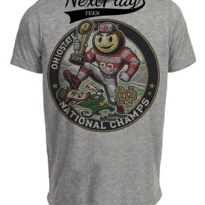 Ohio State Buckeyes vs. Notre Dame Irish Exclusive Retro Rivalries National Football Champs Artwork Heather Gray Sublimated T-Shirt