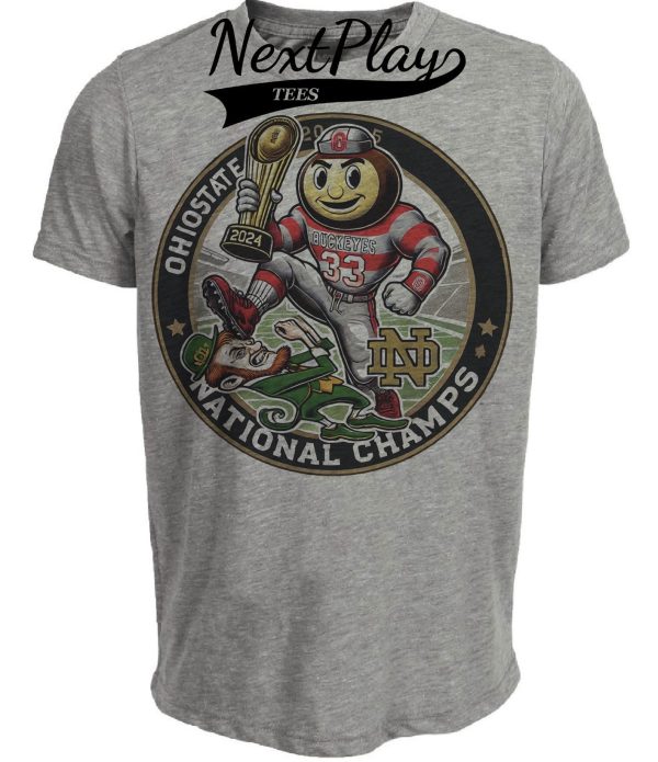 Ohio State Buckeyes vs. Notre Dame Irish Exclusive Retro Rivalries National Football Champs Artwork Heather Gray Sublimated T-Shirt